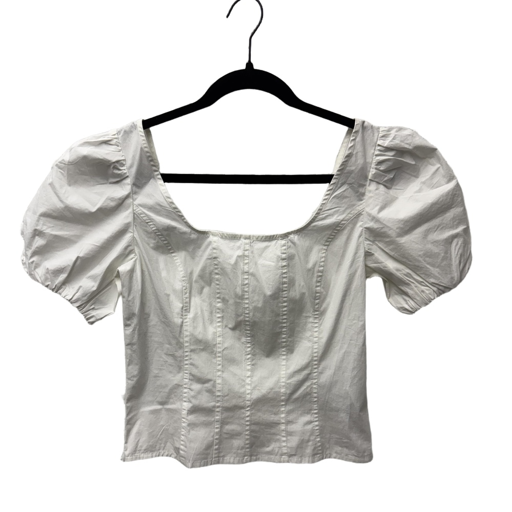 Reimagine by J.Crew White Puff Sleeves Crop‎ Blouse Small